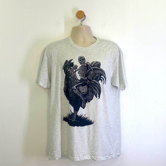 Curbside - Skeleton Riding A Rooster Short Sleeve T Shirt Size Large - Picture 1 of 9